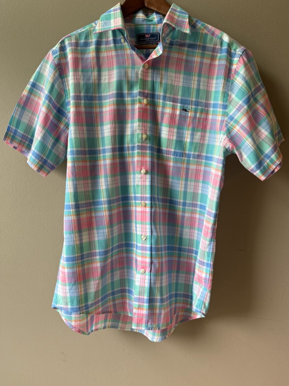 Vineyard Vines Men’s M Tucker Shirt Pastel Plaid Short Sleeve Cotton